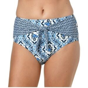 NWT Jantzen Blue and White Tile Patterned Tie Front Bikini Bottom